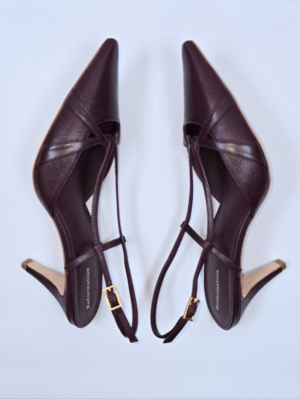 Reformation Patty Slingback Burgundy Embossed Leather Pointed Toe Heels Sz 7.5 - Picture 12 of 15